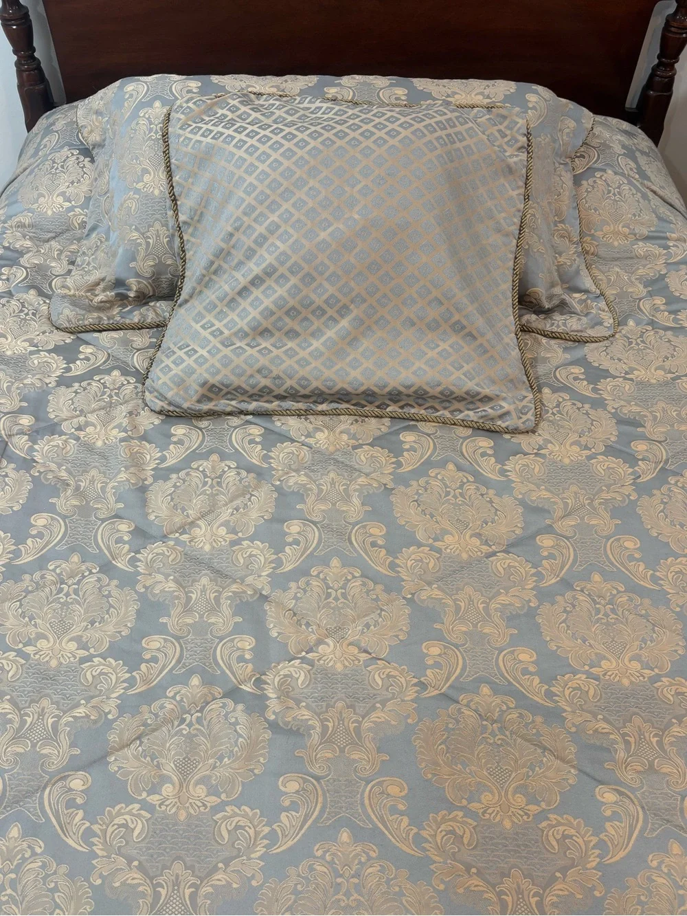 Luxury Vintage Blue Gold Beige Damask Comforter Set Grandmillennial